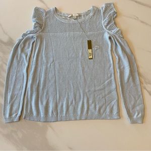 🏷️ LC Lauren Conrad - Baby Blue Ruffle Sleeve Open Shoulder - Size S - NWT
